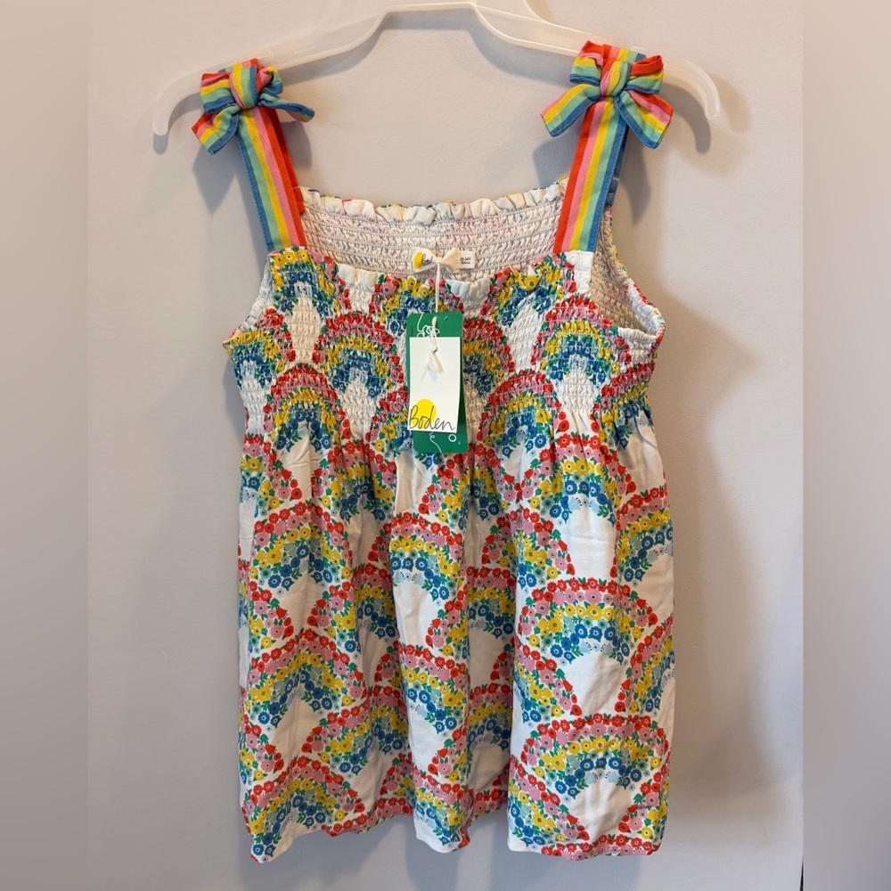 Boden Girl 13/14Y Floral Rainbow Swing Top NWT
